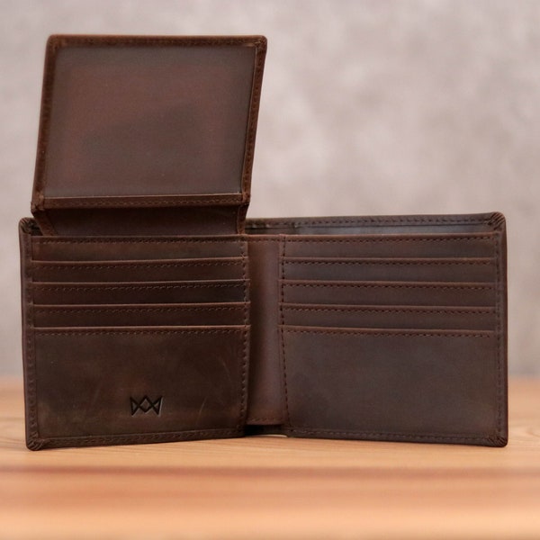 Full Grain Leather Bifold Mens Wallet: RFID, Personalized Initials & Engraving