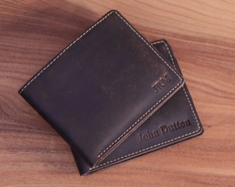 Personalized Full Grain Leather Bifold Wallet: Custom Monogram and Engraving
