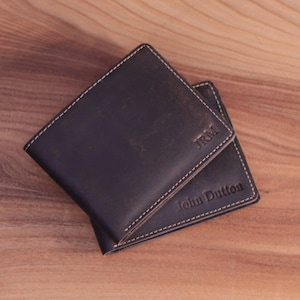 Cartera de cuero personalizada para hombre: billetera plegable de grano completo, grabado de iniciales con monograma personalizado, regalo de Navidad, aniversario, regalo de San Valentín
