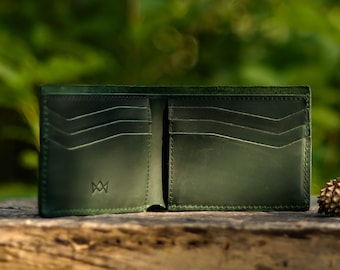 Personalized Full Grain Leather Mens Bifold Wallet: Initials and Inside Engraving
