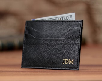 Personalized Leather Card Wallet: Slim RFID Monogrammed Wallet