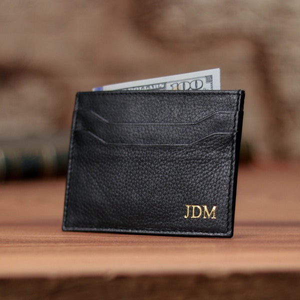 Personalized Slim Card Wallet, Monogram Initials Credit Card Holder - Top Grain Leather RFID, Custom Wallet, Anniversary Gift, Birthday Gift