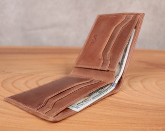 Personalized Slim Leather Bifold Wallet: RFID, Custom Initials and Engraving