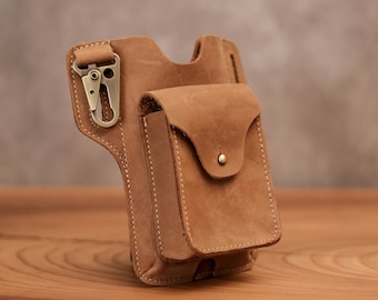 Full Grain Leather Cell Phone Holster, Personalized Belt Case, Hiking Case
