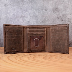 Cadeau fête des pères portefeuille à trois volets pour homme, portefeuille en cuir pleine fleur, initiales personnalisées monogramme cadeau petit ami mari, cadeau pour papa