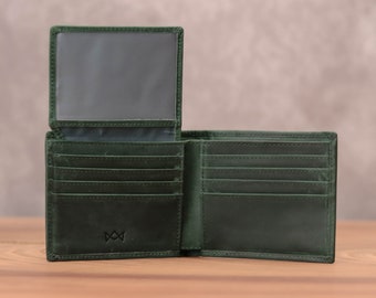 Full Grain Leather Bifold Wallet: Personalized ID Window, Monogram Available