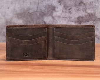 Personalized Full Grain Leather Bifold Wallet: Custom Initials and Engraving