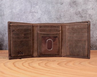Portefeuille pour homme à trois volets en cuir pleine fleur, RFID, gravure personnalisée des initiales du monogramme, cadeau fête des pères, papa, petit ami, cadeau d'anniversaire