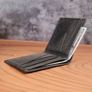 Personalized Slim Men's Wallet Full Grain Leather, Monogram Initials, Bifold RFID, Rustic, Distressed, Anniversary, Boyfriend Gift, for Dad
