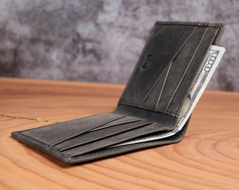Personalized Slim Bifold Wallet: Full Grain Distressed Leather, RFID