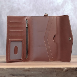 SALE - Handmade Women's Wallet, Full grain leather envelope women's wallet, gift for mom, Christmas gift, cellphone wallet clutch for women
