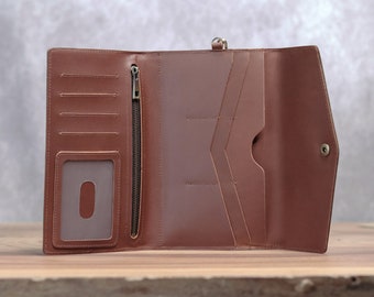 Handmade Full Grain Leather Wallet Clutch: Cellphone & Card Holder