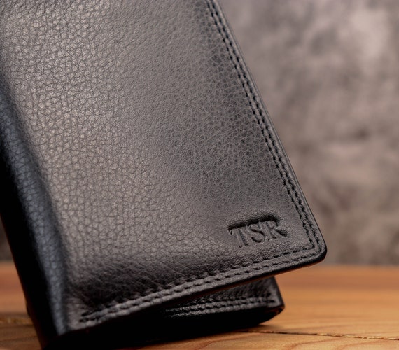 Personalized Men's Trifold Wallet Top Grain Leather 
