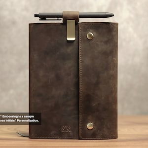 Fullgrain Leather A5 Journal Cover: Personalized Notebook Case image 1