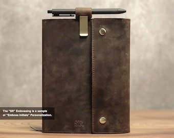 Fullgrain Leather A5 Journal Cover: Personalized Notebook Case