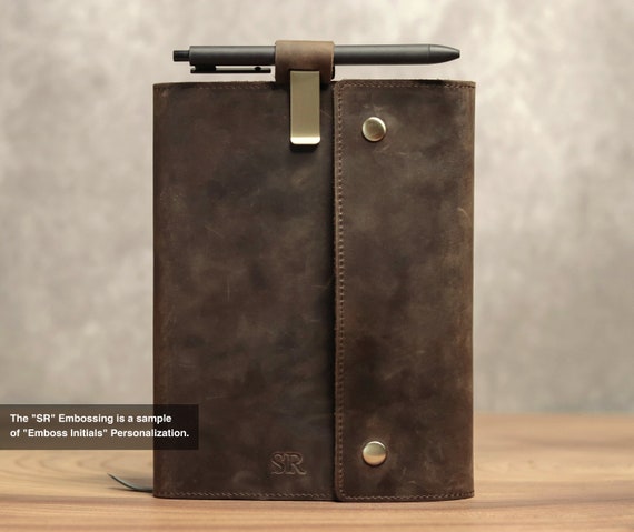 Fullgrain Leather A5 Journal Cover: Personalized Notebook Case
