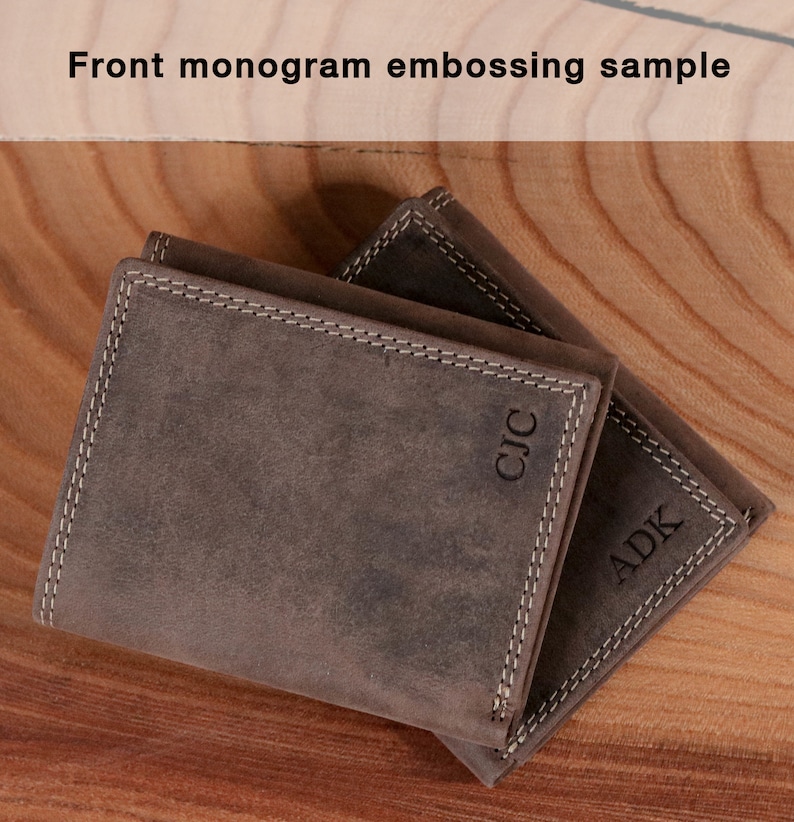 Full Grain Leather Trifold Men's Wallet, RFID, Personalized Monogram Initials Engraving, Christmas Gift, Dad, Boyfriend, Anniversary gift image 7