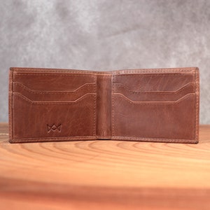 Cartera de hombre de piel de grano completo, grabado de iniciales personalizado, RFID plegable, billetera delgada, regalo de aniversario, para esposo o novio, para papá