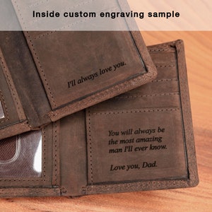 Personalized Trifold Wallet, Anniversary Gift, Mens Wallet,Engraved Wallet,Leather Wallet,Custom Wallet,Gift for Dad, Father's day Gift image 9