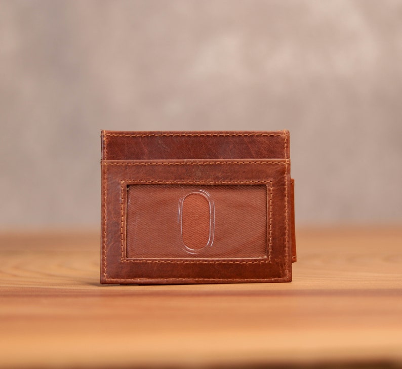 Full Grain Leather Money Clip Slim Wallet, Initials Name Engraving, Men's Gift, Anniversary Gift, Father's day, Boyfriend Gift, Gift for Dad image 5