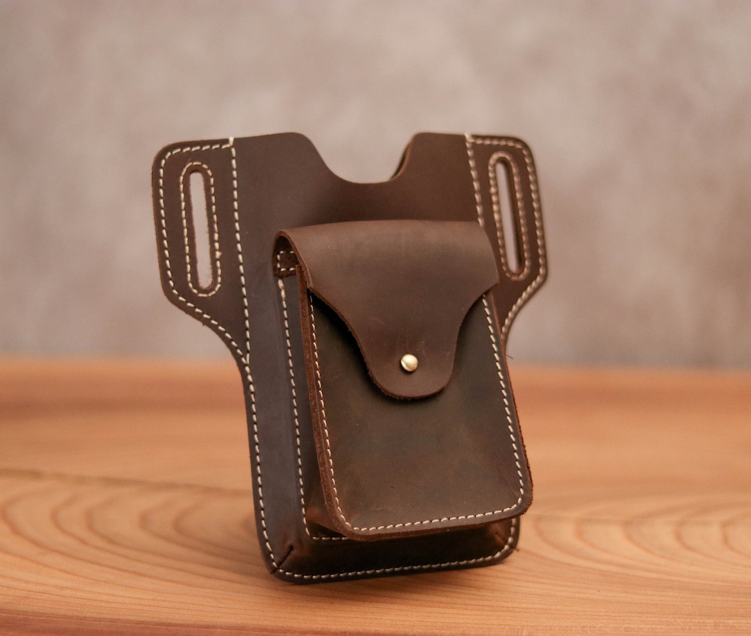 Full Grain Leather Cell Phone Holster, Personalized Cell Phone Belt