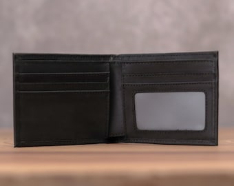 Full Grain Leather Bifold Wallet: Personalized Initials, ID Window