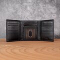 Black Pebble Grain Leather Trifold Mens Wallet – RFID, Personalized with Initials product logo