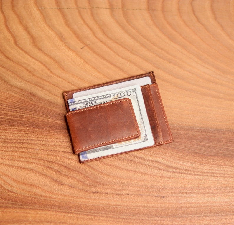 Full Grain Leather Money Clip Slim Wallet, Initials Name Engraving, Men's Gift, Anniversary Gift, Father's day, Boyfriend Gift, Gift for Dad image 8