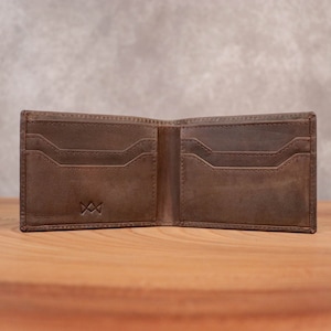 Cartera delgada de cuero personalizada para hombre, con iniciales grabadas, RFID plegable, regalo para aniversario, día del padre, para papá.