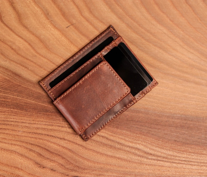 Full Grain Leather Money Clip Slim Wallet, Initials Name Engraving, Men's Gift, Anniversary Gift, Father's day, Boyfriend Gift, Gift for Dad image 7