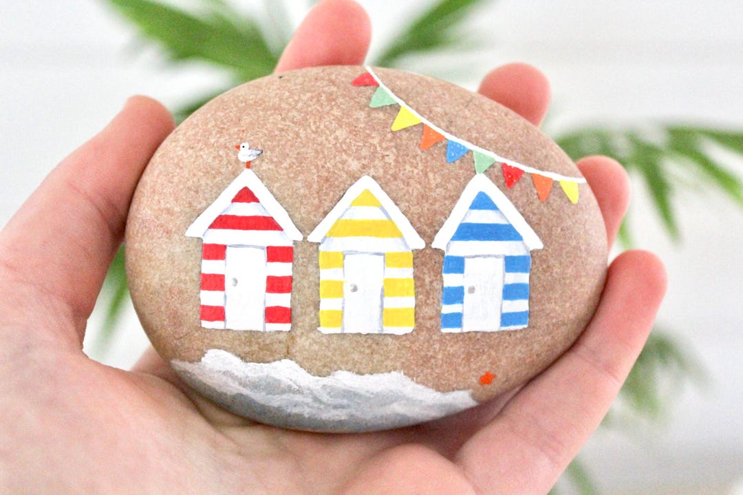 Painted Stone, Hand Painted Coastal Style Seaside Painted Rock ...