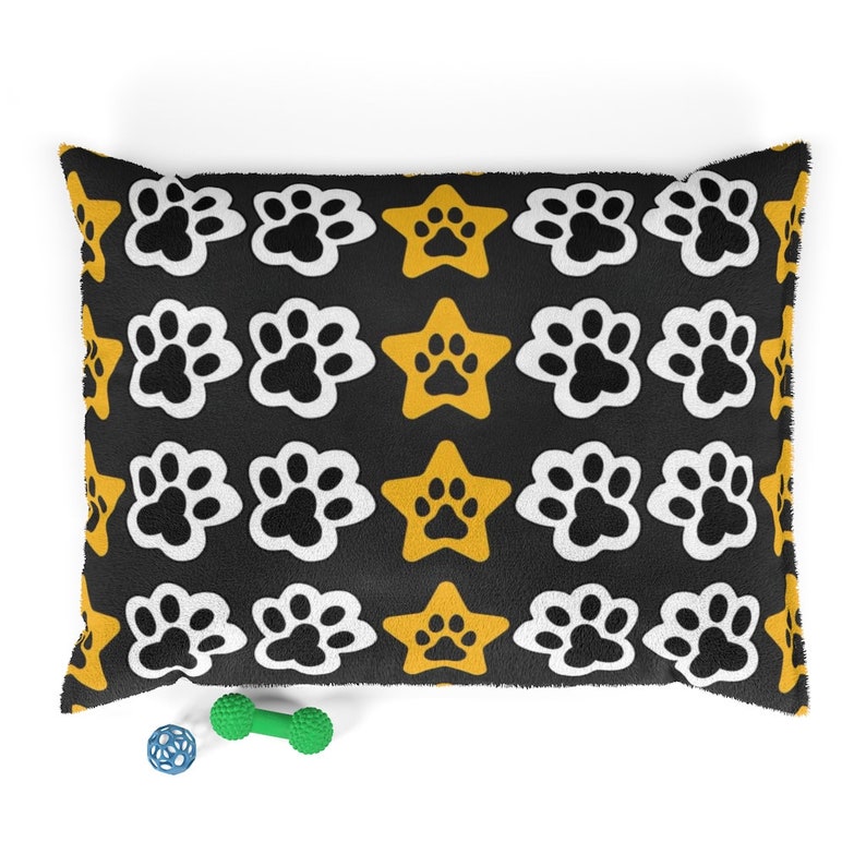 Black and White Paws with Yellow Stars and Paws Pet Bed image 3