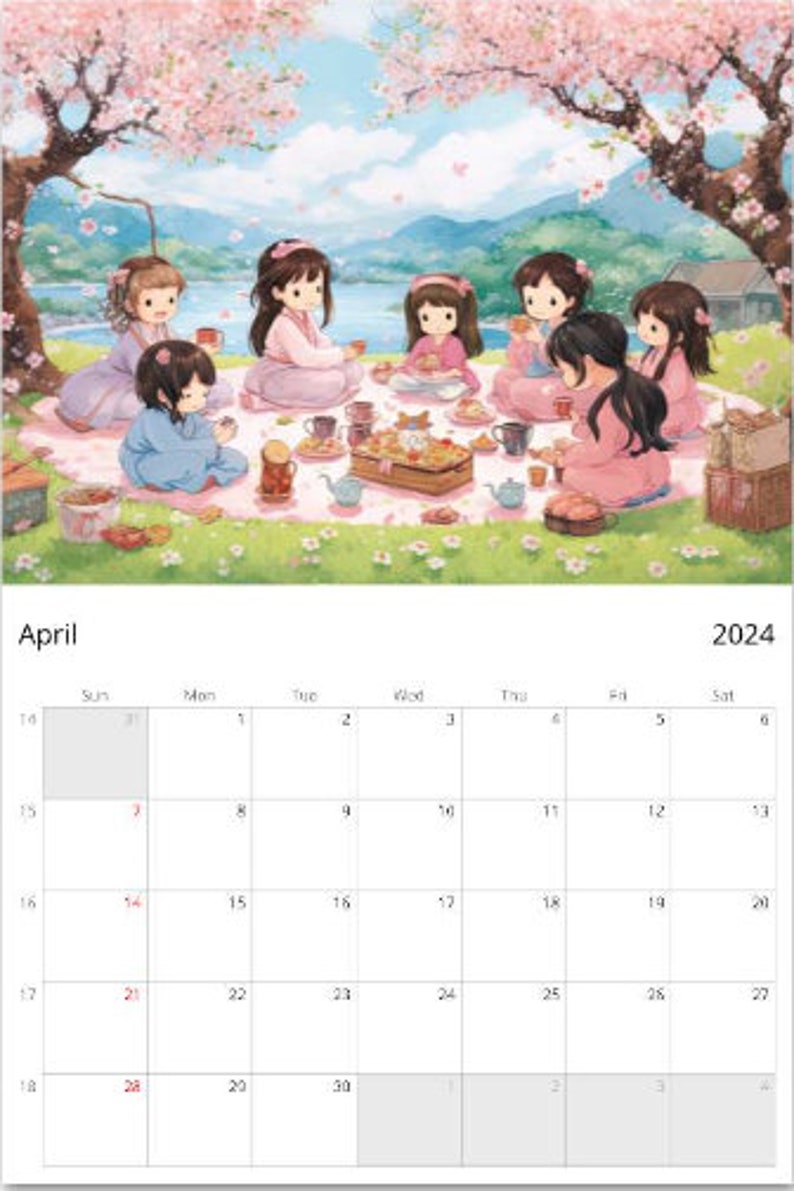 2024 Kawaii Wall Calendar Etsy