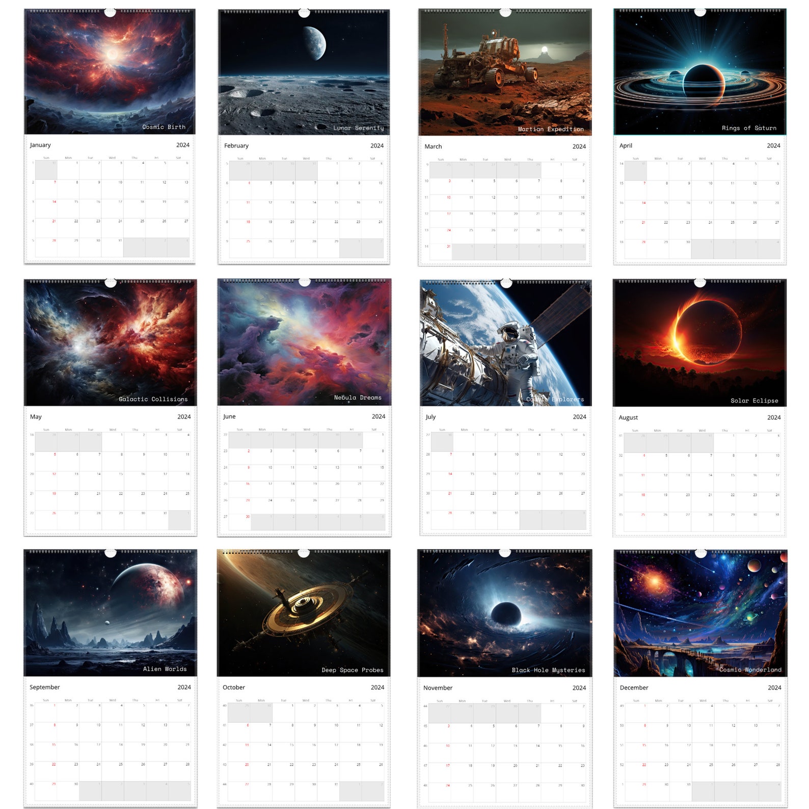 2024 Space Wall Calendars, Outer Space, Cosmos, Galactic Calendar Etsy