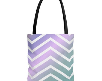 Multi Color Chevron Pattern Blue Green Pink Gold White Tote Bag