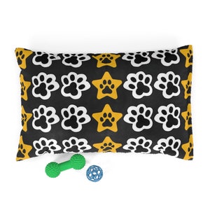 Black and White Paws with Yellow Stars and Paws Pet Bed image 1