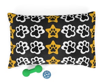 Black and White Paws with Yellow Stars and Paws Pet Bed