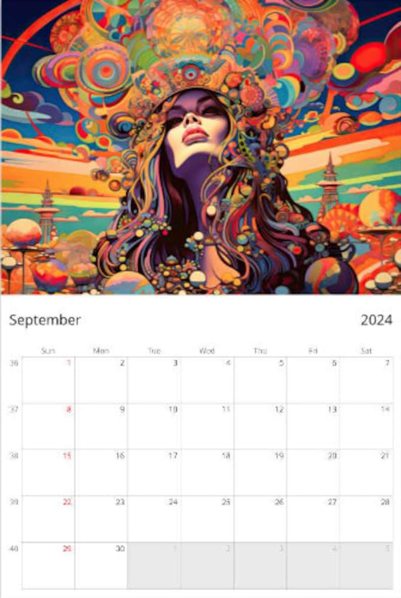 2024 Psychedelic Art Wall Calendar Etsy