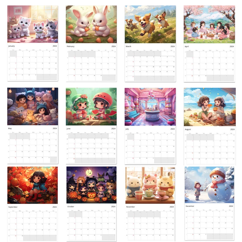 2024 Kawaii Wall Calendar Etsy