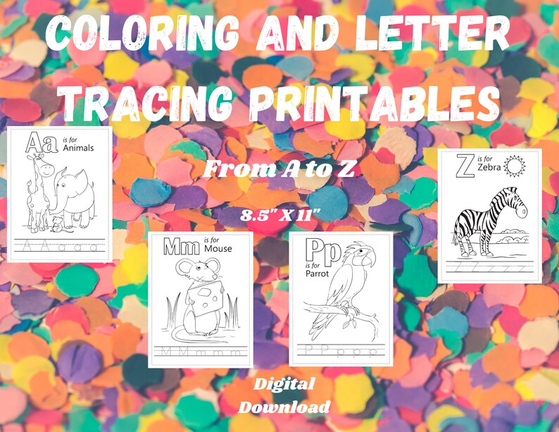 Coloring Sheets with Alphabet Letter Tracing 8.5 X 11 Printable PDF