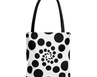 Spiral Dots Black and White Tote Bag