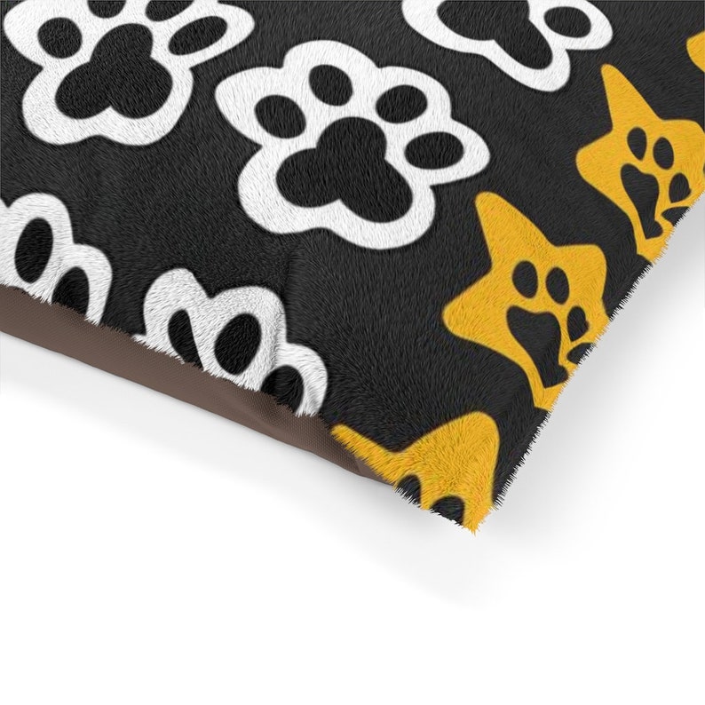 Black and White Paws with Yellow Stars and Paws Pet Bed image 6