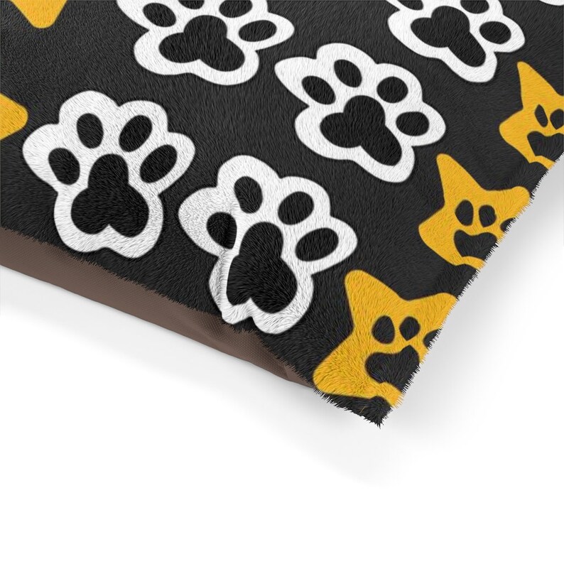 Black and White Paws with Yellow Stars and Paws Pet Bed image 2