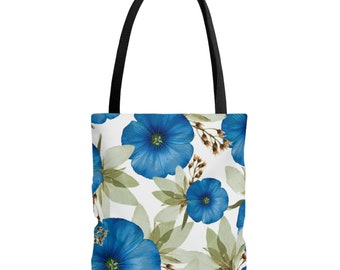 Blue Flowers Floral Tote Bag
