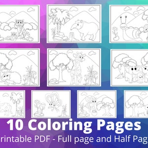 Cute Animals Coloring Digital Download 10 Coloring Book Pages PDF for Kids 8.5&quot; X 11&quot;