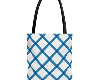 Blue Cross Striped AOP Tote Bag