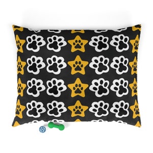 Black and White Paws with Yellow Stars and Paws Pet Bed image 5