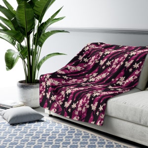 Cherry Blossoms Purple Background and Dark Trees Sherpa Fleece Blanket
