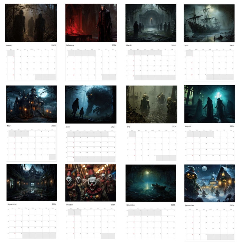2024 Haunted Creepy Wall Calendar Etsy