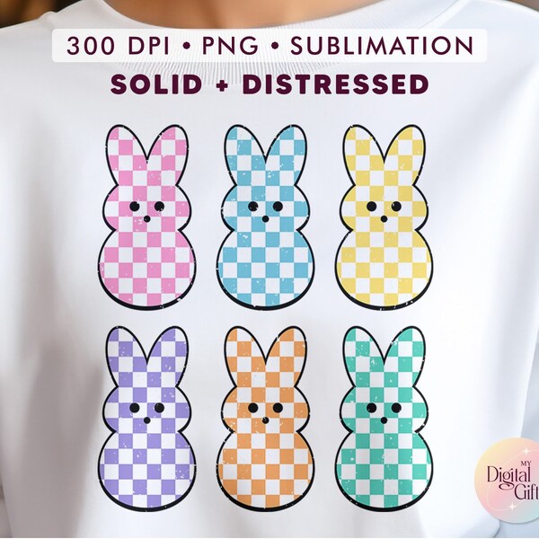 Checkered Easter Bunnies PNG, Easter Png, Cute Easter Bunny Png, Retro Easter Png, Funny Easter Png, Sublimation Designs, Digital Download